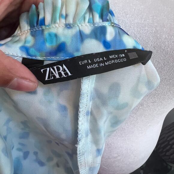 Zara Mini Satin Multicolor Button Down  Dress Large Long Sleeve Women's Size Lg - Picture 7 of 7